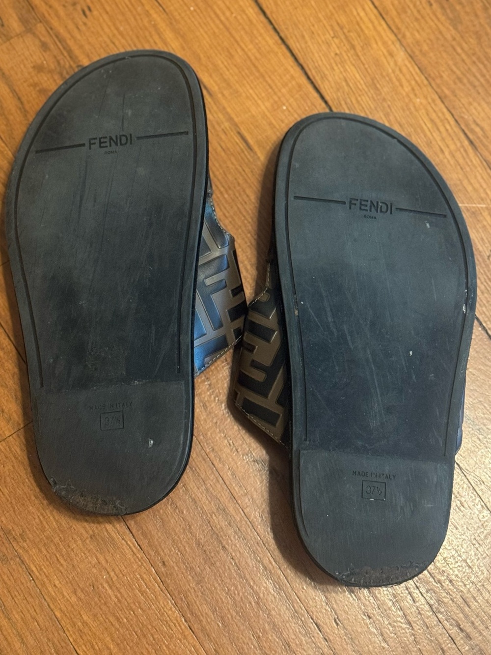 Fendi FF Zucca Logo Double Strap Leather Slides EU 37.5 - Picture 3 of 7